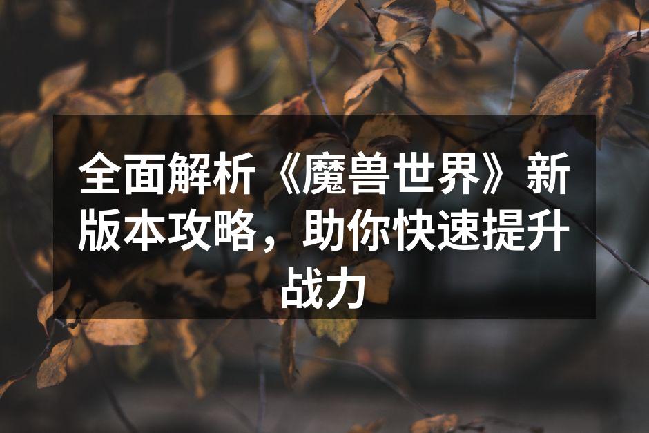全面解析《魔兽世界》新版本攻略，助你快速提升战力